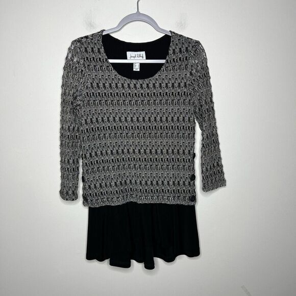 Joseph Ribkoff Tunic Top Womens 4 Crochet Overlay Buttons Layered Career - Picture 8 of 12